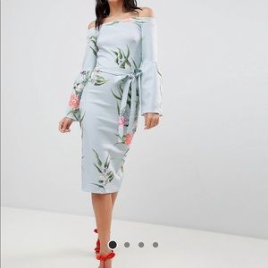 True Violet Bardot Dress With Flare Sleeves